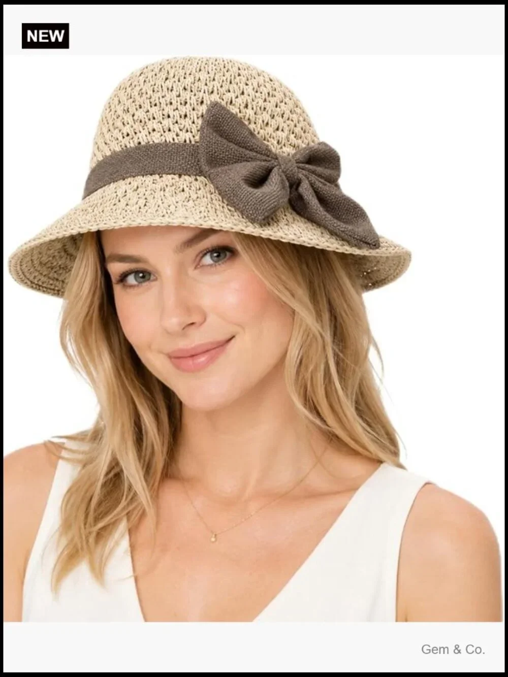 Foldable Wide Brim Straw Sun Hat with Adjustable Drawstring & Bow